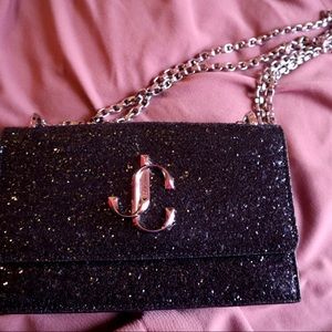Jimmy Choo Bohemia Black Galatica Glitter Fabric With Chain Strap